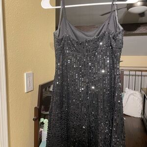 Mini evening gown black fitted swing sequin embellished